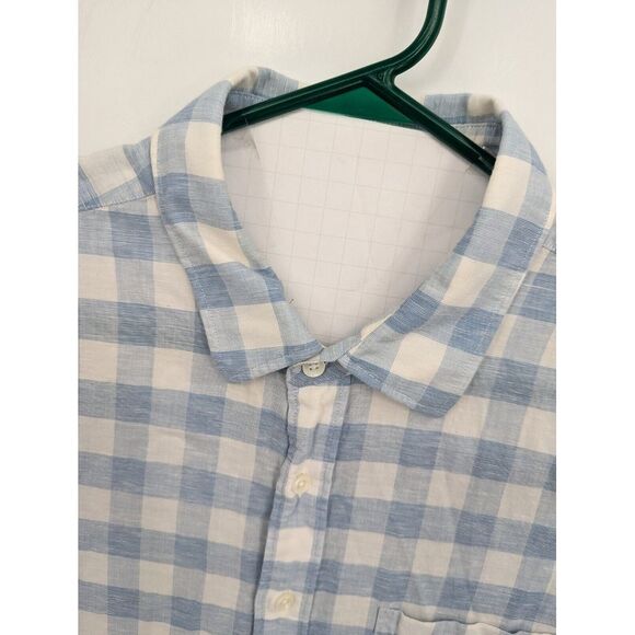Faherty Men's Blue Plaid Checked Linen Blend Short Sleeve Button Up Shirt, XL - Picture 4 of 6